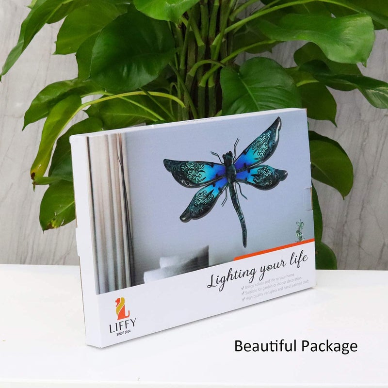 LIFFY Metal Dragonfly Wall Decor - Outdoor Garden Art for Patio, Living Room, Bedroom - Dragonfly Gifts (14inch, Metal & Glass) - Image 3